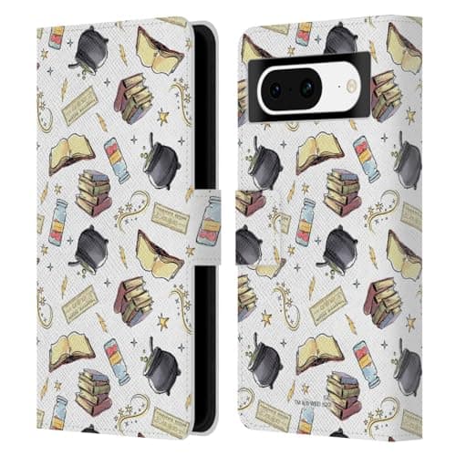 Image of Head Case Designs Officially Licensed Harry Potter Hogwarts Pattern Deathly Hallows XIII Leather Wallet Case Compatible With Google Pixel 8