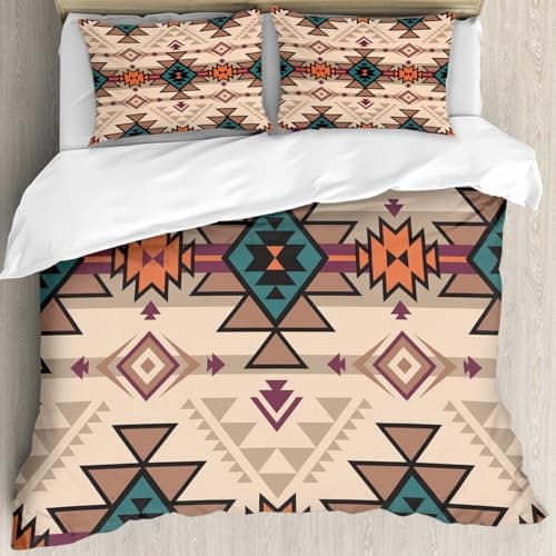 Image of MJNLYDAO Bedding duvet set Reversible soft print set Hypoallergenic glue cover Bedding kit with 2 pillowcases,retro color tribal Navajo vector seamless pattern. aztec fancy abstract geo,152x203cm