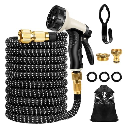Image of Expandable Garden Hose - 25ft Expanding Water Hose Pipes with 10 Function Nozzle,3 Layer Latex,1/2" and 3/4" Solid Brass Fittings, Easy Storage Leak-Proof Flexible Garden Water Hose