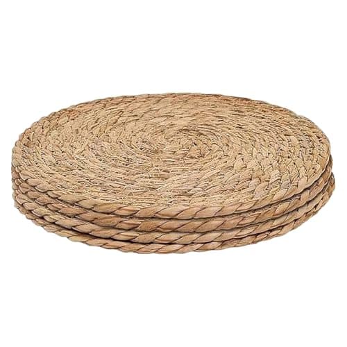 Image of FSSTUD 4 Pcs Round Woven Placemats Rustic Wicker Table Mats Boho Braided Placemats Natural Rattan Placemat Farmhouse Weave Place Mats for Dining Table 24cm