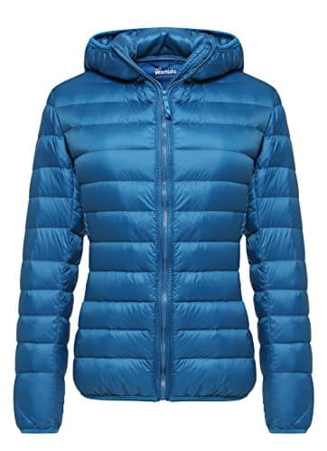 Image of Wantdo Women’s Warm Winter Packable Puffer Down Jacket Lightweight Quilted Padded Hooded Puffer Jacket Windproof Mountain Insulated Jacket Slim Fit Short Outerwear Jacket Acid Blue S