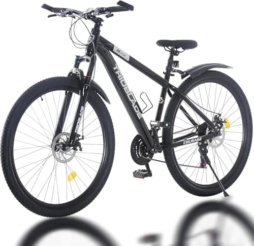 Image of LSBIKE 24 26 27.5 29Inch Mountain Bike 21 Speed Drivetrain Hardtail Bicycle Mens Women Mountain Bike With Shock Lightweight Sport Cycling Bike for Adult with Mudguard MTB Bicycle (Black, 26inch)