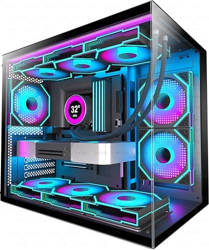 Image of HYXN H3 ATX PC Case - Pre-Installed with 6 Infinity Mirror PWM ARGB Fans - Compact Dual Cavity Mid-Tower Gaming PC Case,360mm Radiator Support - with Type-C 3.2 (Black)