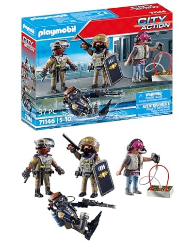 Image of Playmobil 71146 City Action Tactical Police Team, including SWAT divers, a task force and a villain, fun imaginative role-play, playset suitable for children ages 5+