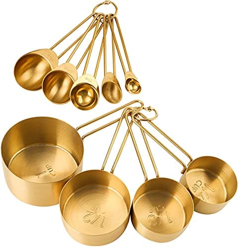 Image of TOPZEA Gold Measuring Cups and Spoons Set of 9, Nesting Stainless Steel Measuring Cup and Measuring Spoon Kitchen Cooking Baking Utensils with Measurement for Dry and Liquid Ingredients