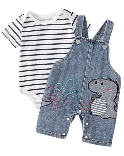 Image of Xumplo Baby Boys Clothes Newborns Dinosaur Outfits Infants Rompers and Suspender Shorts Set Summer Clothing 9-12 Months