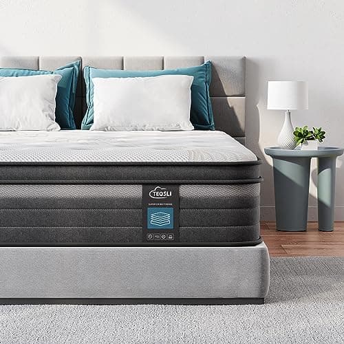 Image of TeQsli Gel Individually Pocket Sprung Double Mattress 4FT6 with Breathable Soft Fabric, 10 Inch Hybrid Mattress Double for Pressure & Back Pain Relief, Medium Firm Mattress in a Box 135x190x25cm