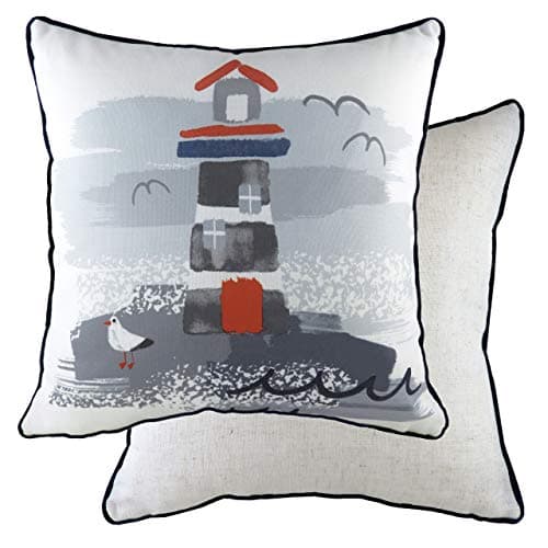 Image of Evans Lichfield Nautical Lighthouse Cushion Cover, Multi, 43 x 43cm