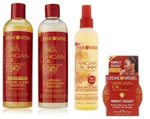 Image of Crème Of Nature Argan Oil (SET OF 4) Sulphate Free Shampoo, 354ml| Intensive Conditioner, 354ml| Leave in Condtioner, 250ml| Perfect Edges 2.25oz