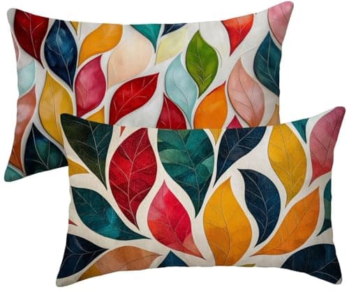 Image of Cushion Covers 40 x 80 Pack of 2, Leaf Sofa Cushion Covers Colorful Pillowcases 2 Pack, Velvet Rectangle Pillow Cases, Sofa Cushions with Invisible Zipper, Home Decoration, k-813
