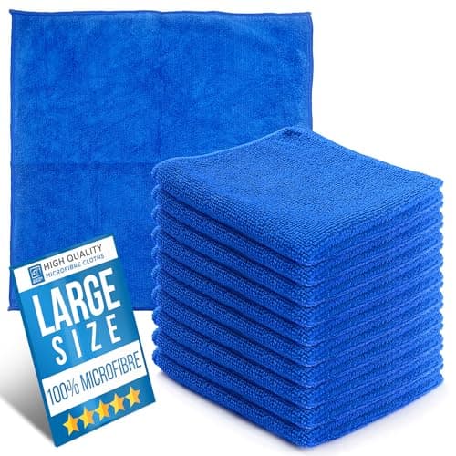 Image of Microfibre Cleaning Cloth, Large Size 40x40cm, Super Absorbent Lint Free Microfiber Cloths Cleaning for Home, Kitchen, Surface, Mirrors, Bathrooms, Motorbike, Car (Blue, 10)