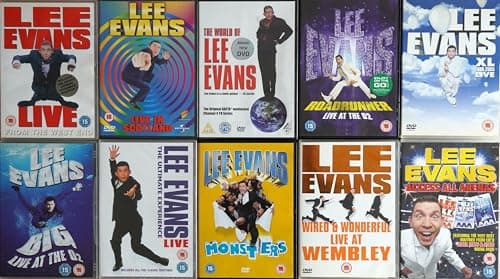 Image of LEE EVANS 1-10 COMPLETE COLLECTION / ULTIMATE EXPERIENCE / BIG / ROADRUNNER / XL TOUR 2005 / MONSTERS / THE WORLD OF / ACCESS ALL ARENAS = ULTIMATE 10x DVD UK SET