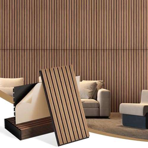 Image of INMOZATA 8 Pack Acoustic Wall Wood Panels Self-Adhesive Sound Absorbing Wall Panels 30x60CM Echo Reducing Decorative Soundproof Wall Panels for Living Room Bedroom Office Home Studio(Walnut-A)