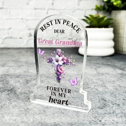 Image of Acrylic Ornament Great Grandma Purple Cross Remembrance Memorial Gift Gravestone Acrylic Plaque| Gift Memorial Remembrance Sympathy Keepsake Gift Custom Home Decor Gift Small