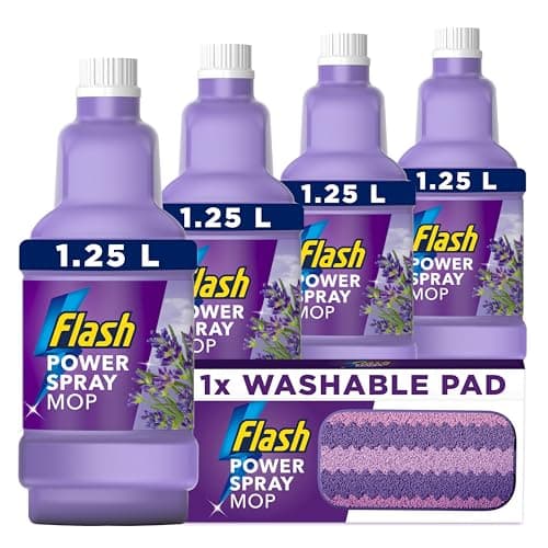 Image of Flash Power Spray Mop Refills Bundle Value Pack, Lavender Refill Liquid 5 Litres (1.25 L x 4) & 1 Washable Pad