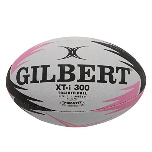 Image of Gilbert XT i 300 Rugby Ball Match Trainer 4 Panels Hand Stitched Textured Sports White Size 5