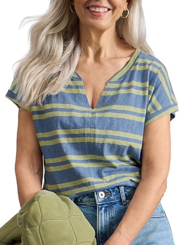 Image of White Stuff Ladies Nelly Notch Stripe T-Shirt - Casual Wear - Blue MLT - Size 16