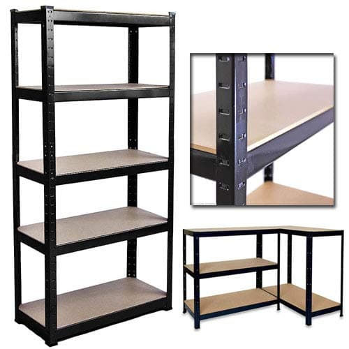 Image of BRIEFNESS 5 Tier Super Strong Heavy Duty Metal Shelving Racking Unit 1500H 700W 300D 175kg Capacity Per Shelf Black For Garage Workshop Warehouse Shed Storage, 5 Year Warranty