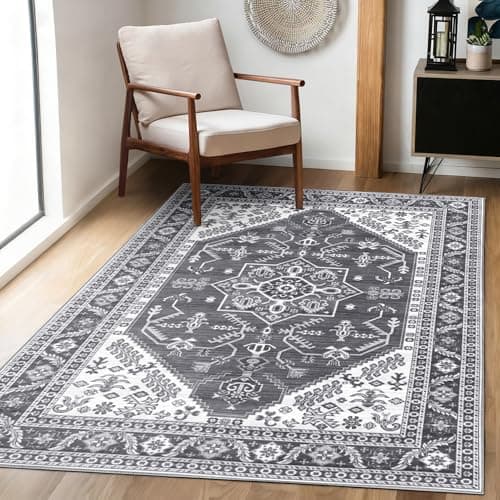 Image of Achiiso Washable Area Rugs,60x90cm Small Rugs for Living Room-Low Pile,Boho Soft Bedroom Rug,Non Slip Short Pile Rug for Dining Room, Entryway,Dorm, Office, Lounge,Dark Grey