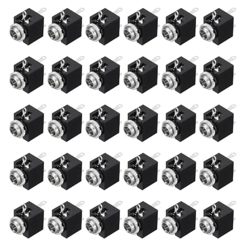 Image of sourcing map 30 Pcs 3 Pins Vertical Female 3.5mm Stereo TRS Jacks Plug Socket with Nuts for Audio Headphone Radio PCB Panel CD Players