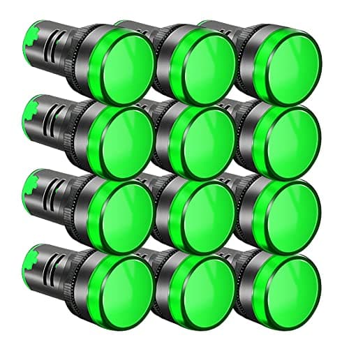 Image of Gebildet 12pcs 22mm 220V-380V AC/20mA LED Power Indicator, LED Pilot Signal Light Panel Indicator, LED Flash Light (Green)