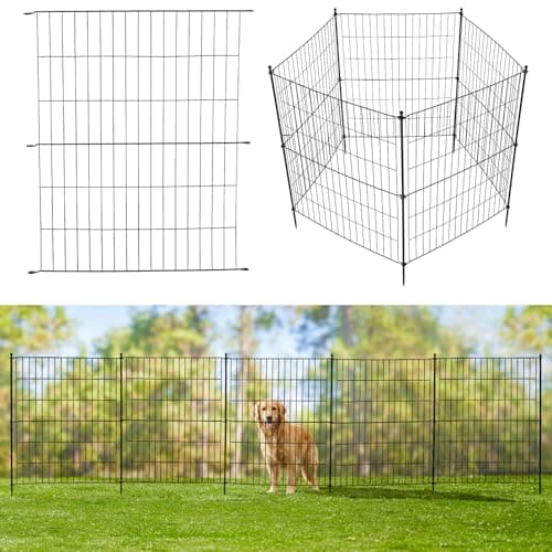 Image of Metal Garden Fence, 5 Panels 71x81cm (3.5m Total Length), Rust-Resistant Square Decorative Fencing, No Dig Dog Barrier & Flower Bed Border for Yard Patio