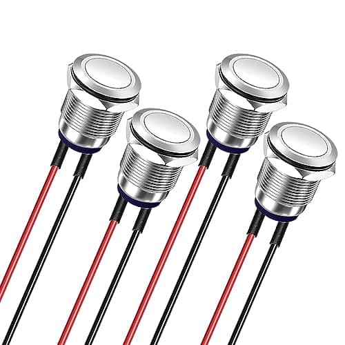 Image of Gebildet 4pcs Prewired 12mm 3A 12V/24V/110V/250VAC Waterproof Push Button Switch Latching Stainless Steel Push Button Switch On-Off(Flat Head)