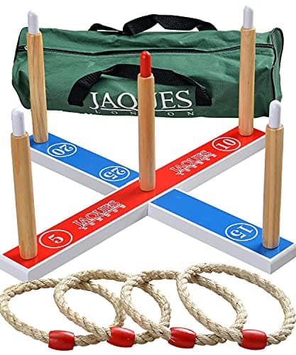 Image of Jaques of London Quoits Garden Game | Outdoor Games| 4 Rope Quoit Ring Toss Game | Wooden Quoits Set | Family Lawn Games | Since 1795