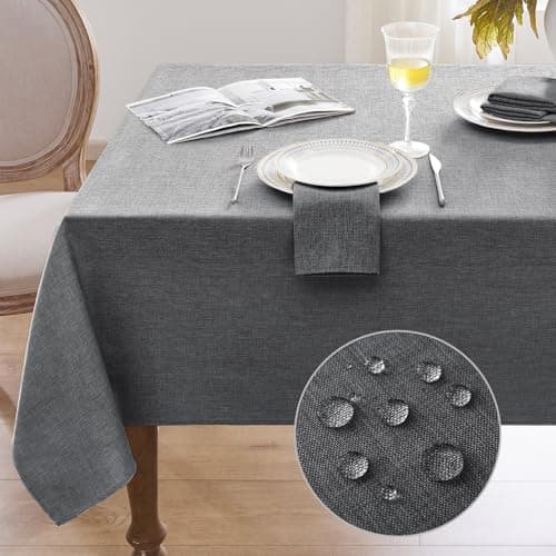 Image of Softalker Table Cloth Rectangular 140x200 cm Faux Linen Wipeable Tablecloths Water Resistant Dining Table Cover Elegant for Coffee Outdoor Party Christmas New Year Tabletop Decor,55x78 inch,Dark Grey