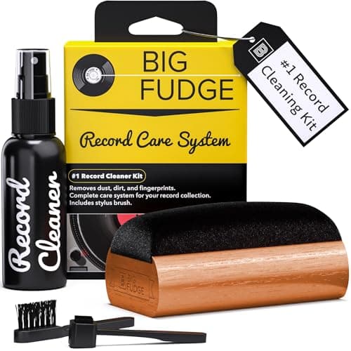 Image of Big Fudge Vinyl Cleaning Kit - 4-in-1 Record Cleaner for Vinyl Kit Includes Ultra-Soft Velvet Brush Vinyls Record Cleaner Liquid Stylus Brush and Storage Pouch - Pro Records Care