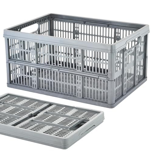 Image of 1 Pack Foldable Crates Plastic Storage Crate Basket | 32L Collapsible Storage Box with Handles | Heavy-Duty Fold Flat Design | Multi-Purpose Container for Home, Living, Kitchen & Office Organisation