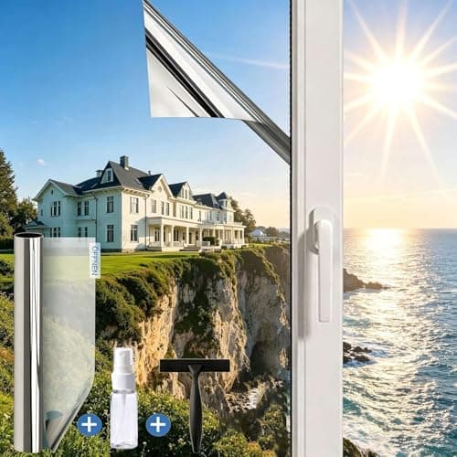 Image of Silver 75x200cm wonderffolie Reflective One Way Window Film Privacy Heat, Mirror Window Film Anti Glare, Sun Blocker UV Window Film Clear See Out Not in for Home Office