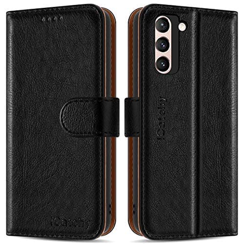 Image of iCatchy for Samsung Galaxy S21 Case Leather Wallet Flip Stand View Cover with Card Slots Compatible with Galaxy S21 (6.2'') Phone Cover (Black)