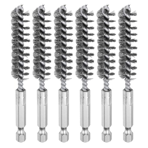 Image of sourcing map 6Pcs 304 Stainless Steel Bore Brush 12mm Dia 4" Long Cleaning Twisted Wire Brush with Handle 1/4" Hex Shank for Tubes, Ports, Bearings
