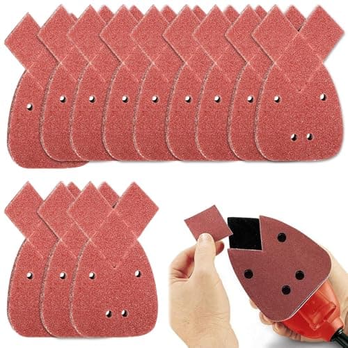 Image of Black and Decker Mouse Sander Pads,60 PCS Sanding Pads Discs Assorted Sandpaper 40/60/ 80/120/180/240 Grits Palm Sheets with Extra 2 Tips for Replacement Fits Black& Decker Detail Electric Hand Sander