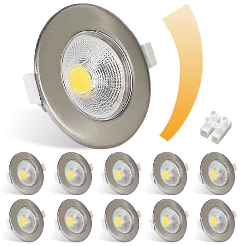 Image of Allesgute 10X LED Downlights Ceiling Dimmable 7W COB Ultra Slim Recessed Ceiling Lights Cool White Round Brushed Chrome LED Spot Lights for Bedroom Living Room, Cutout Ø65-88mm