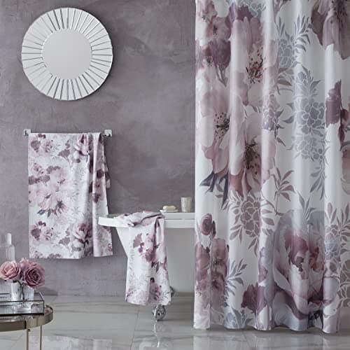 Image of Catherine Lansfield Dramatic Floral 180x180cm Shower Curtain Blush Pink