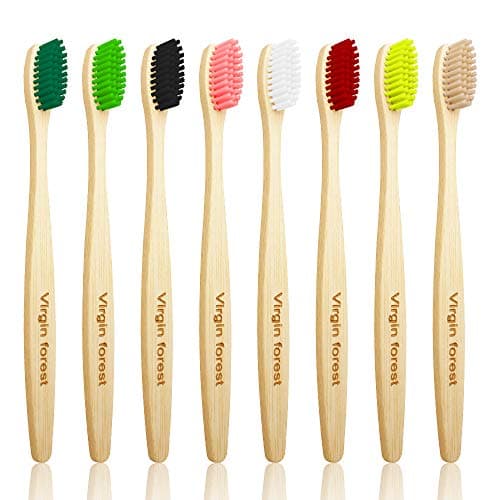Image of Bamboo Toothbrush, Wooden Toothbrushes, Biodegradable Eco Friendly Vegan Natural Organic Bamboo Charcoal Tooth Brush, Set of 8 Color of Medium Firm Bristles