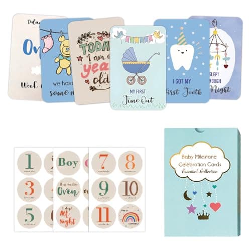 Image of 53Pcs Complete Baby Milestone Cards & Stickers Set, Personalised Monthly Keepsake Cards Box, Ideal Baby Shower & New Mum Gifts for Boy or Girl