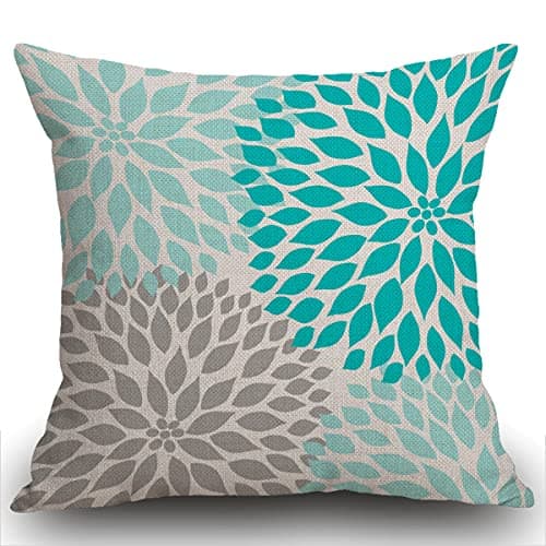 Image of Smooffly Cushion Cover Teal White Turquoise Blue Gray Dahlia Mod Baby Decorative Pillow Case Home Decor Throw Pillow Cover Square 18 x 18 Inch Pillowcase 45X45CM