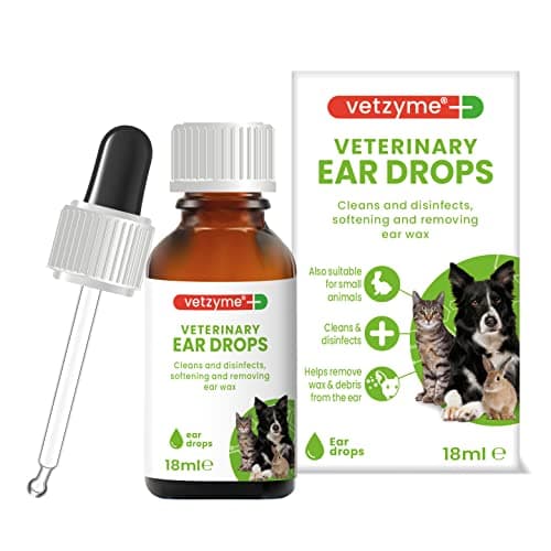 Image of Vetzyme Veterinary Ear Drops for Dogs, Cats and Small Pets - Antibacterial Formula Soothes Irritation (18ml)