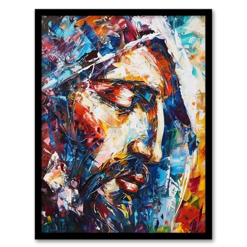 Image of Artery8 Jesus Face Portrait Religious Painting Living Room Artwork Framed Wall Art Print A4