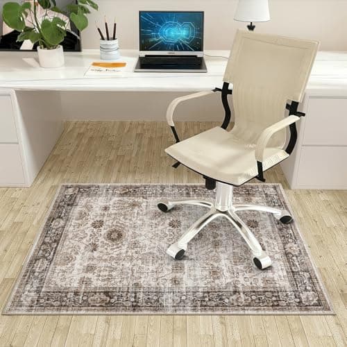 Image of Office Chair Mat for Hardwood Floor, 90x120 cm Anti-Slip Computer Gaming Desk Mat, Multi-Purpose Floor Protector for Home Office Rolling Chair, Easy Glide and Clean, Brown