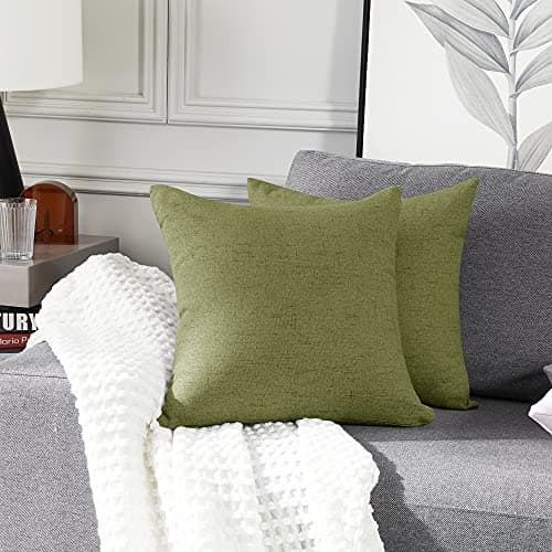 Image of Deconovo Square Cushion Covers Green, Faux Linen Texture Throw Pillow Cases Pillowcases for Sofa with Invisible Zipper, 18x18 Inch, set of 2, Spinach Green