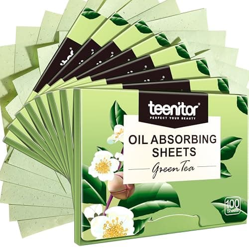 Image of Teenitor Oil Blotting Sheets, 100 Sheets Green Tea Oil Absorbing Tissues Paper, Large 10cmx7cm Oil Blotters, Oil Blotting Paper