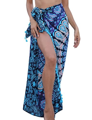 Image of UMIPUBO Beach Sarong for Women Chiffon Swimwear Bikini Cover Up Boho Beach Pareo with Tassel Summer Long Swimsuit Wrap Skirts Dress Large Beach Scarf Shawl (A)
