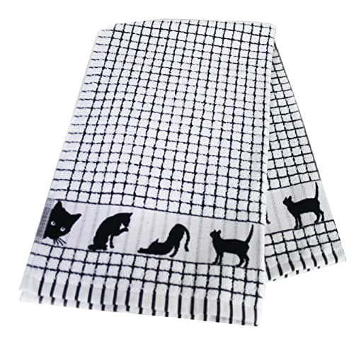 Image of Samuel Lamont & Sons Poli-Dri Tea Towel Black, Size 50cm x 70cm, 100% cotton Terry Towelling , Ultra-absorbent & Super Soft, Machine washable, Black Cat, One Size