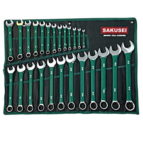 Image of Sakusei Tools 25 Piece Soft Grip Spanner Set 6-32mm Green 25pc Combination Spanner Kit (SAK0025)
