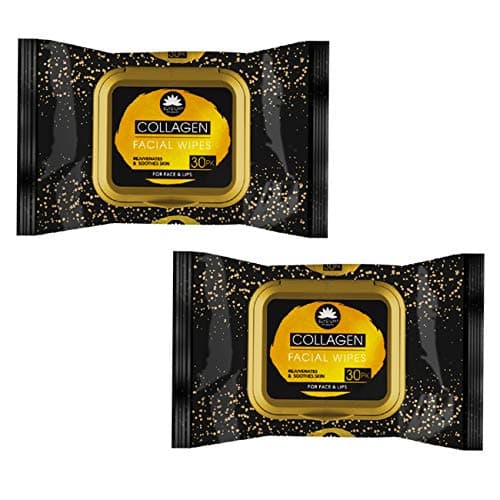 Image of 2 Pack Collagen Infused Face Wipes Sensitive Skin Clean Facial Daily Aloe Vera Extract Rejuvenate Soothe Moisturising Skin for Women & Men Makeup Remover 60 Wipes