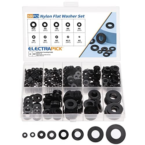 Image of ELECTRAPICK 500Pcs Black Nylon Flat Washers, Compatible with 8 sizes- M2 M2.5 M3 M4 M5 M6 M8 M10 Tap Sealing Gasket Washers for Plumbing, Tap, Mechanical Repair